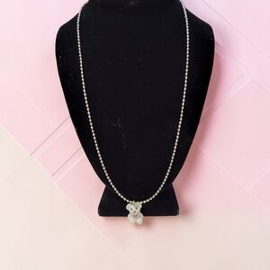 10/ $10 New  Silver Bead Necklace with White Teddy Bear Pendant - Unbranded